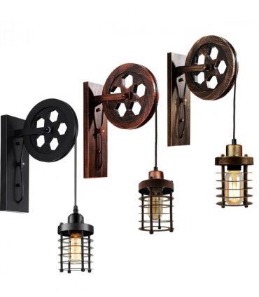 Vintage Industrial Adjustable Pulley Wheel Wall Mounted Light ~1222 — Colour: Black, Size: 33 x 2.5 cm (L*W)