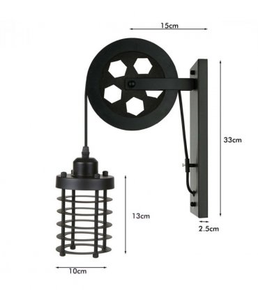 Vintage Industrial Adjustable Pulley Wheel Wall Mounted Light ~1222 — Colour: Black, Size: 33 x 2.5 cm (L*W)