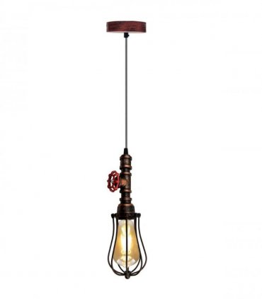 Vintage Industrial Rustic Red Pendant Light Steampunk Pipe Light Balloon Cage Lamp Hanging Indoor Light — Size: With Bulb