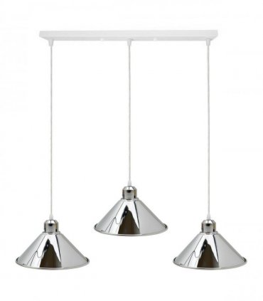 Modern Industrial Chrome 3 Way Ceiling Pendant Light Metal Cone Shape Shade Indoor Hanging Lighting