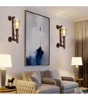 Steampunk Pipe Lights Wall Lamp Indoor Lighting ~2813 — Colour: Brushed Copper