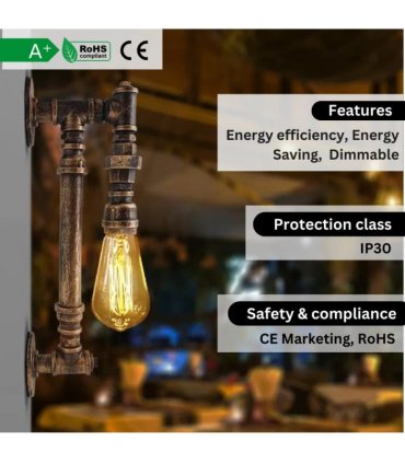 Steampunk Pipe Lights Wall Lamp Indoor Lighting ~2813 — Colour: Black
