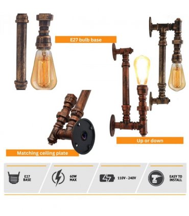 Steampunk Pipe Lights Wall Lamp Indoor Lighting ~2813 — Colour: Black