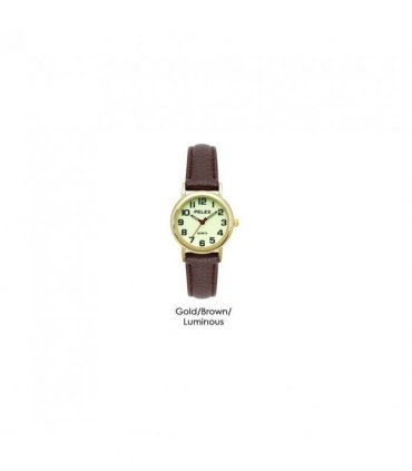 PELEX Ladies Glow In The Dark Leather Strap Quartz Watch PLX-013-GOLD-LUM-BRN — Colour: Gold/Brown