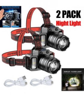 （2 Pack）5-Modes LED Headlamp Motion Sensor Headlamp USB Rechargeable Canping Hiking Headlight