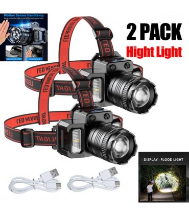 （2 Pack）5-Modes LED Headlamp Motion Sensor Headlamp USB Rechargeable Canping Hiking Headlight