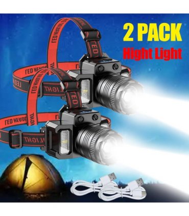 （2 Pack）5-Modes LED Headlamp Motion Sensor Headlamp USB Rechargeable Canping Hiking Headlight