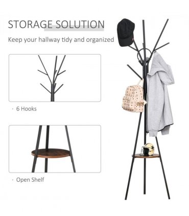 Coat Rack Metal Brown 180cm Free Standing Coat Rack Shelf Holder Hat Hanger