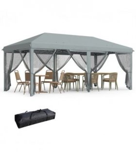 6 x 3m Pop Up Party Tent Canopy with 6 Removable Sidewalls Grey