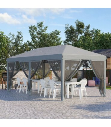 6 x 3m Pop Up Party Tent Canopy with 6 Removable Sidewalls Grey