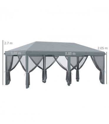 6 x 3m Pop Up Party Tent Canopy with 6 Removable Sidewalls Grey