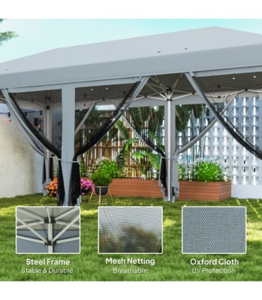 6 x 3m Pop Up Party Tent Canopy with 6 Removable Sidewalls Grey