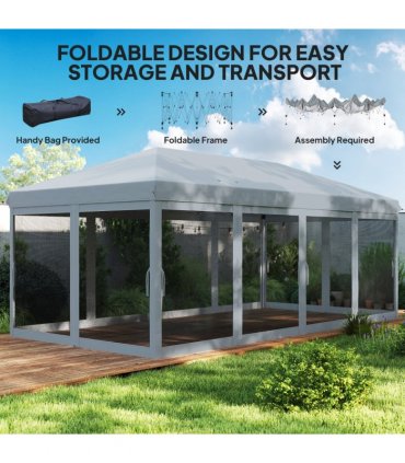 6 x 3m Pop Up Party Tent Canopy with 6 Removable Sidewalls Grey