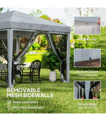 6 x 3m Pop Up Party Tent Canopy with 6 Removable Sidewalls Grey