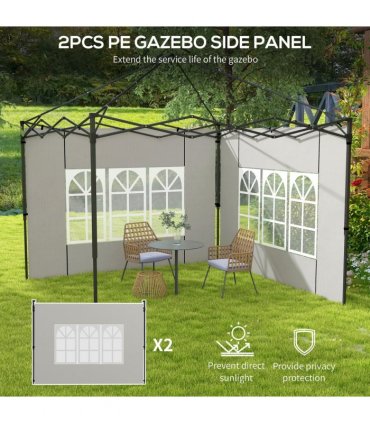 Outsunny Gazebo Side Panels for 3x3(m) or 3x6m Gazebo Canopy, 2 Pack, White