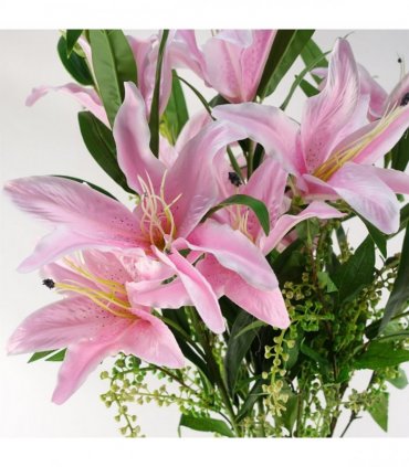Artificial Pink Lily Flower Arrangement Glass Vase - 100cm Light Pink Silk