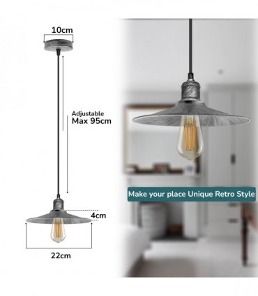 Ceiling pendant Light Metal Vintage/Retro Cone 22cm Shade Hanging Lamp