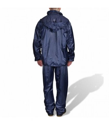 vidaXL Men's Navy Blue 2-Piece Rain Suit with Hood XXL