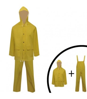 vidaXL Waterproof Heavy-duty 2-piece Rain Suit with Hood Yellow XL