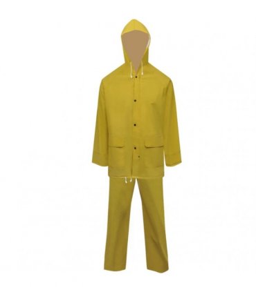 vidaXL Waterproof Heavy-duty 2-piece Rain Suit with Hood Yellow XL