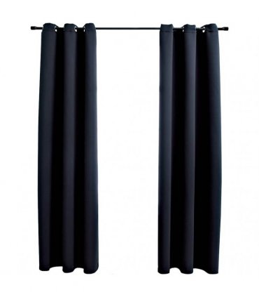 vidaXL Blackout Curtains with Rings 2 pcs Black 37"x84" Fabric