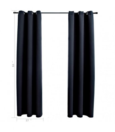 vidaXL Blackout Curtains with Rings 2 pcs Black 37"x84" Fabric