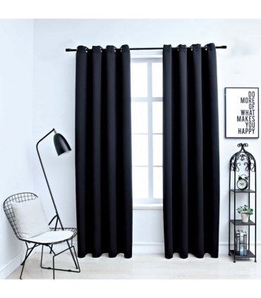 vidaXL Blackout Curtains with Rings 2 pcs Black 137x213 cm Fabric