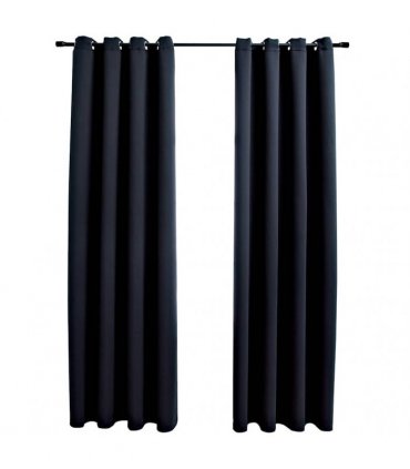 vidaXL Blackout Curtains with Rings 2 pcs Black 137x213 cm Fabric