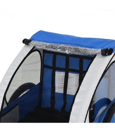 Child Bike Trailer 2-Seat Steel Frame Blue 88H x 130L x 76Wcm 18m+ Oxford Fabric