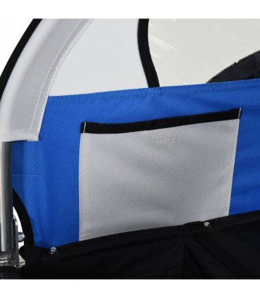 Child Bike Trailer 2-Seat Steel Frame Blue 88H x 130L x 76Wcm 18m+ Oxford Fabric