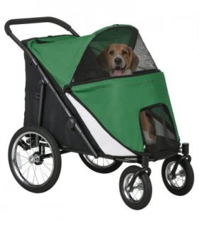 PawHut Pet Stroller Foldable Design with Cushion for M and L Dogs, Dark Green