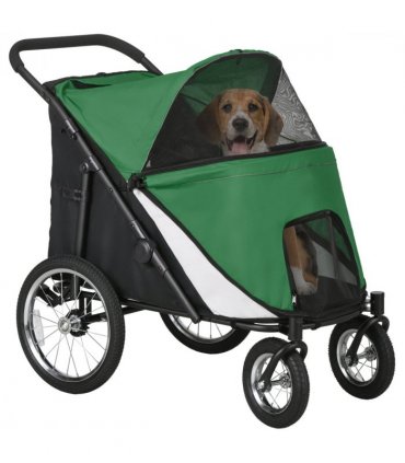 PawHut Pet Stroller Foldable Design with Cushion for M and L Dogs, Dark Green