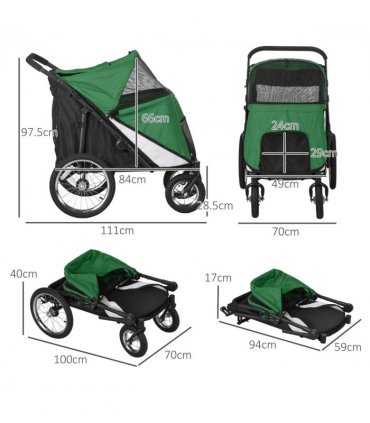 PawHut Pet Stroller Foldable Design with Cushion for M and L Dogs, Dark Green