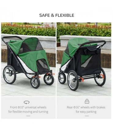 PawHut Pet Stroller Foldable Design with Cushion for M and L Dogs, Dark Green