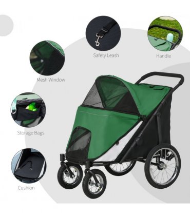PawHut Pet Stroller Foldable Design with Cushion for M and L Dogs, Dark Green