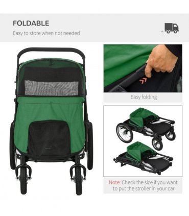 PawHut Pet Stroller Foldable Design with Cushion for M and L Dogs, Dark Green