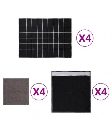 vidaXL 12 Piece Towel Set Black Cotton