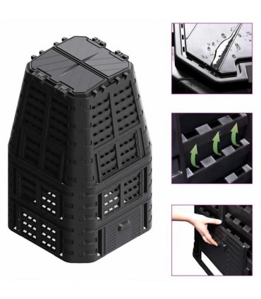 vidaXL Garden Composter Black 93,3x93,3x146 cm 1000 L