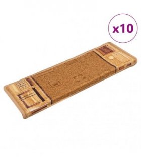 vidaXL Stair Mats Self-adhesive 10 pcs 65x21x4 cm Beige