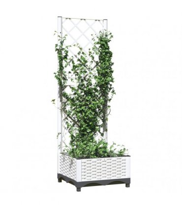 vidaXL Garden Planter with Trellis White 40x40x121.5 cm PP