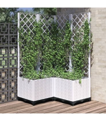 vidaXL Garden Planter with Trellis White 80x80x136 cm PP