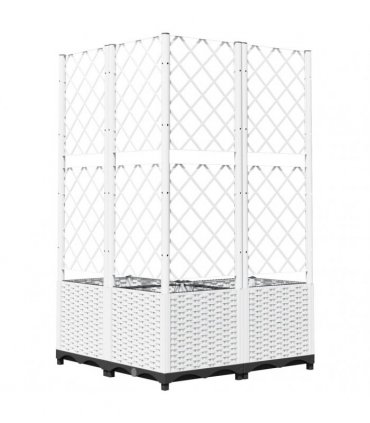 vidaXL Garden Planter with Trellis White 80x80x136 cm PP