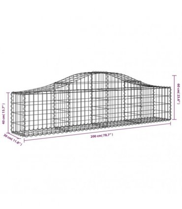 vidaXL Arched Gabion Basket 200x30x40/60 cm Galvanised Iron