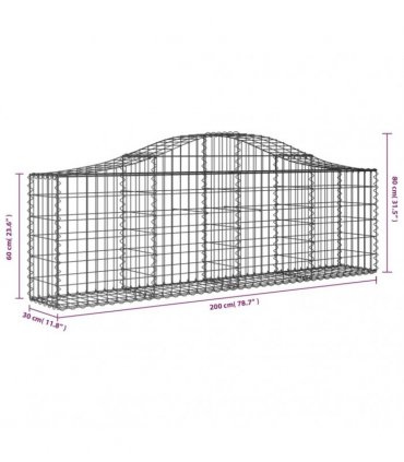 vidaXL Arched Gabion Basket 200x30x60/80 cm Galvanised Iron