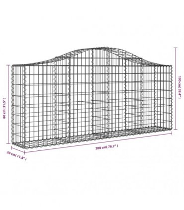 vidaXL Arched Gabion Basket 200x30x80/100 cm Galvanised Iron