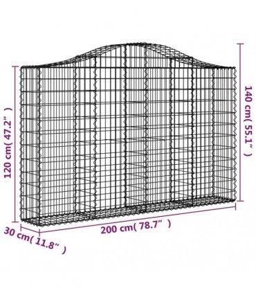vidaXL Arched Gabion Basket 200x30x120/140 cm Galvanised Iron