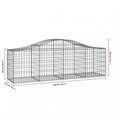 vidaXL Arched Gabion Basket 200x50x60/80 cm Galvanised Iron