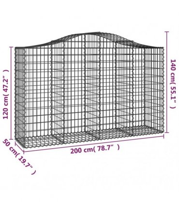 vidaXL Arched Gabion Basket 200x50x120/140 cm Galvanised Iron