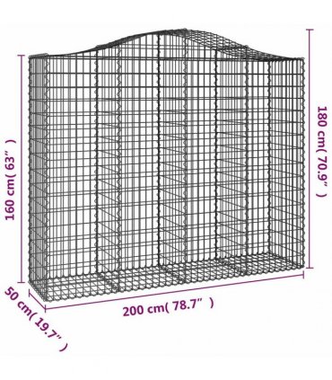 vidaXL Arched Gabion Basket 200x50x160/180 cm Galvanised Iron