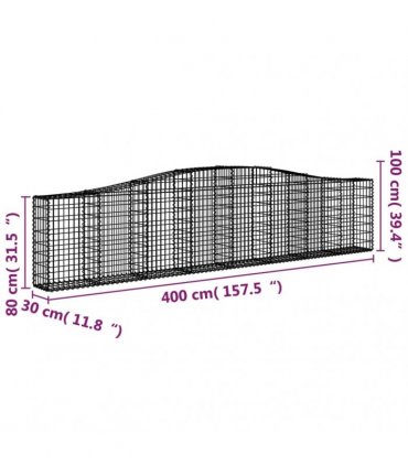 vidaXL Arched Gabion Basket 400x30x80/100 cm Galvanised Iron